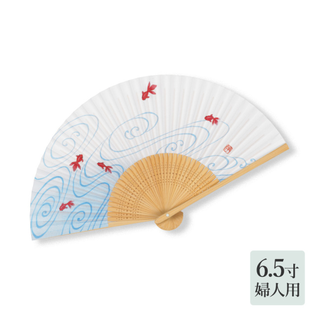 香り付き扇子 白竹中彫「金魚」婦人用【令和7年】（10586-02）