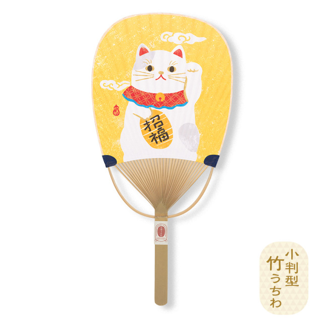 小判型 竹うちわ「猫に小判」【令和7年】（90246-06）