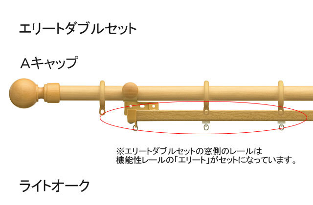 【カーテンレール】リーズナブルながらも本格的な木質の風合いが楽しめる木目調のカーテンレール ローレット木目25 エリートダブルセット