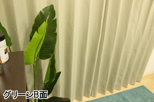 【オーダーカーテン】ドナウ(全4色) リバーシブル グリーンB面 中間アップ