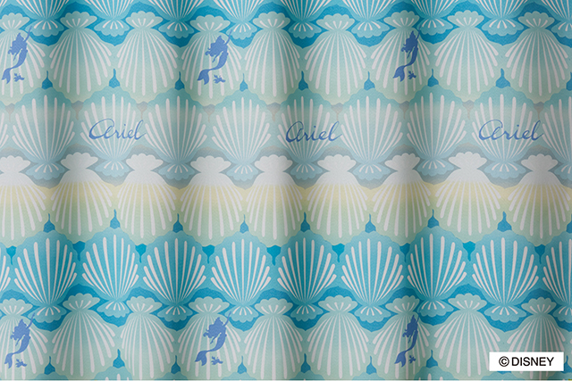 【既製品カーテン：1枚入】ディズニー プリンセス リトルマーメイドのカラフルなカーテン シェル ライトブルー 遮光