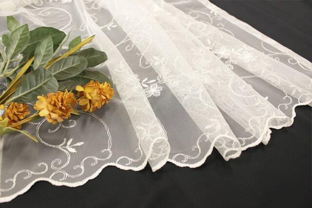 【オーダーレース】LI709 刺繍レース 2倍ヒダ(3山) 裾スカラップ