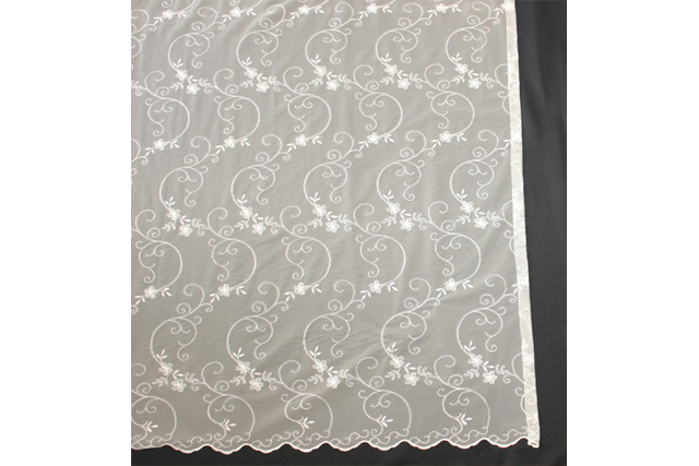 【オーダーレース】LI709 刺繍レース 2倍ヒダ(3山) 裾スカラップ