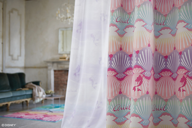 【既製品カーテン：1枚入】ディズニー プリンセス カラフルでかわいいアリエルのドレープとレース 