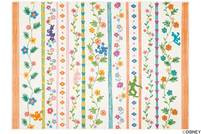 【ディズニーラグ】ミッキー ワイルドグラス ポップな花とミッキーたちのシルエットのデザイン