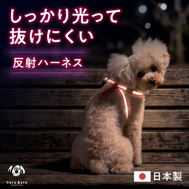 反射 ワンダーフィット ハーネス 光る 犬 犬用ハーネス 犬 犬ハーネス すっぽ抜けない 簡単装着 着脱簡単 サイズ交換無料 小型犬 中型犬 大型犬 抜けない 抜けにくい 脱げない 脱げにくい 抜け防止 犬の首輪屋てるべる 日本製 8の字ハーネス