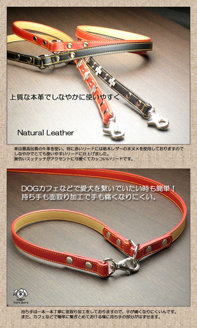 本革製てるべるオリジナルデザインリード・小・中型犬用