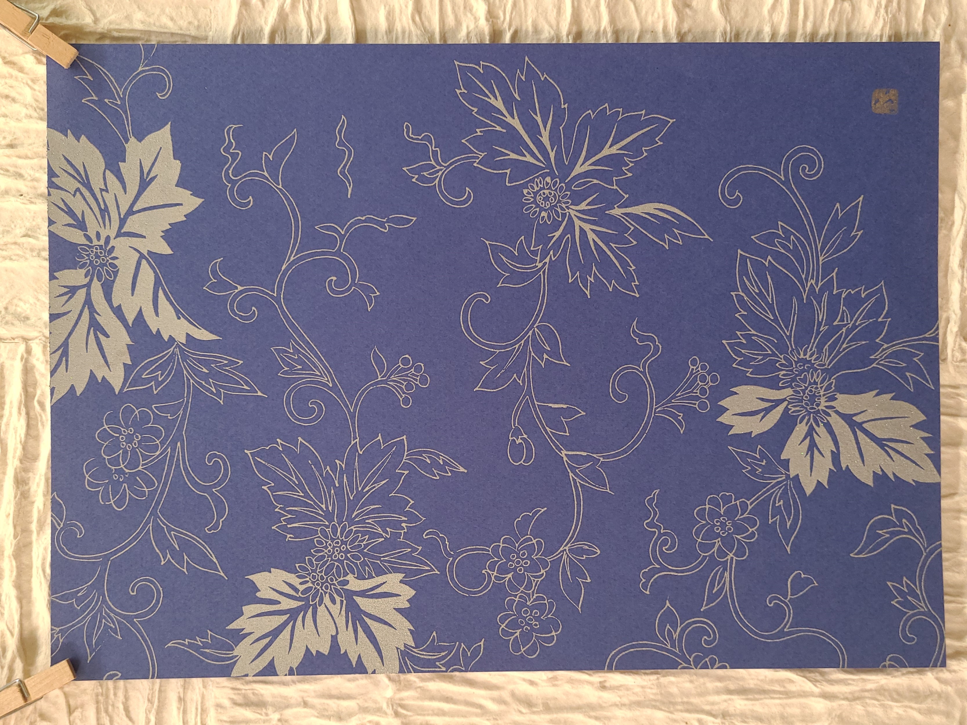 京の唐紙,金彩描き,１