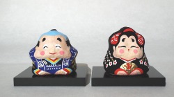 【福助】・【お多福】　五箇山和紙の紙塑人形　