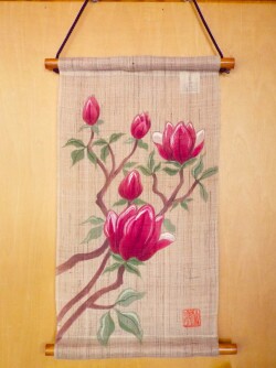 手描き麻タぺ　紫木蓮