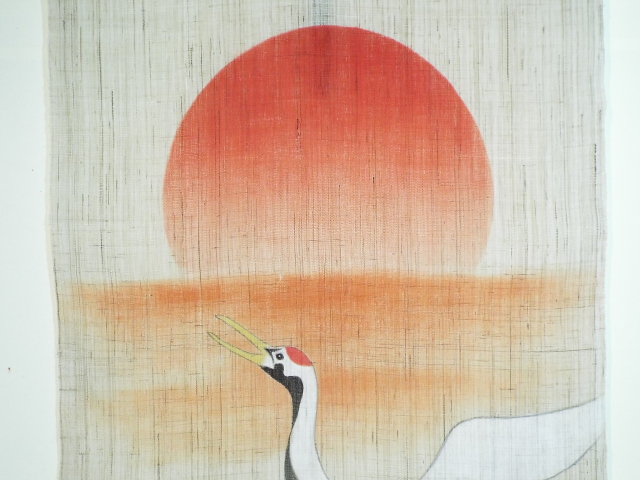 手描きタペストリー　朝日鶴2