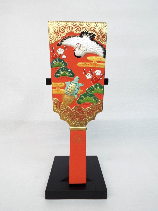 高級羽子板台 木製 金蒔絵 鶴亀図 羽子板飾り台 高さ50㎝ 高級羽子板台 木製 金蒔絵 鶴亀図 羽子板飾り台 高さ50㎝