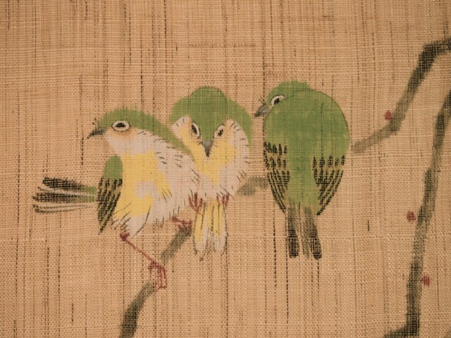 麻タペストリー（手描き） 【熟柿にめじろ】 『くろちく』 手しごと屋