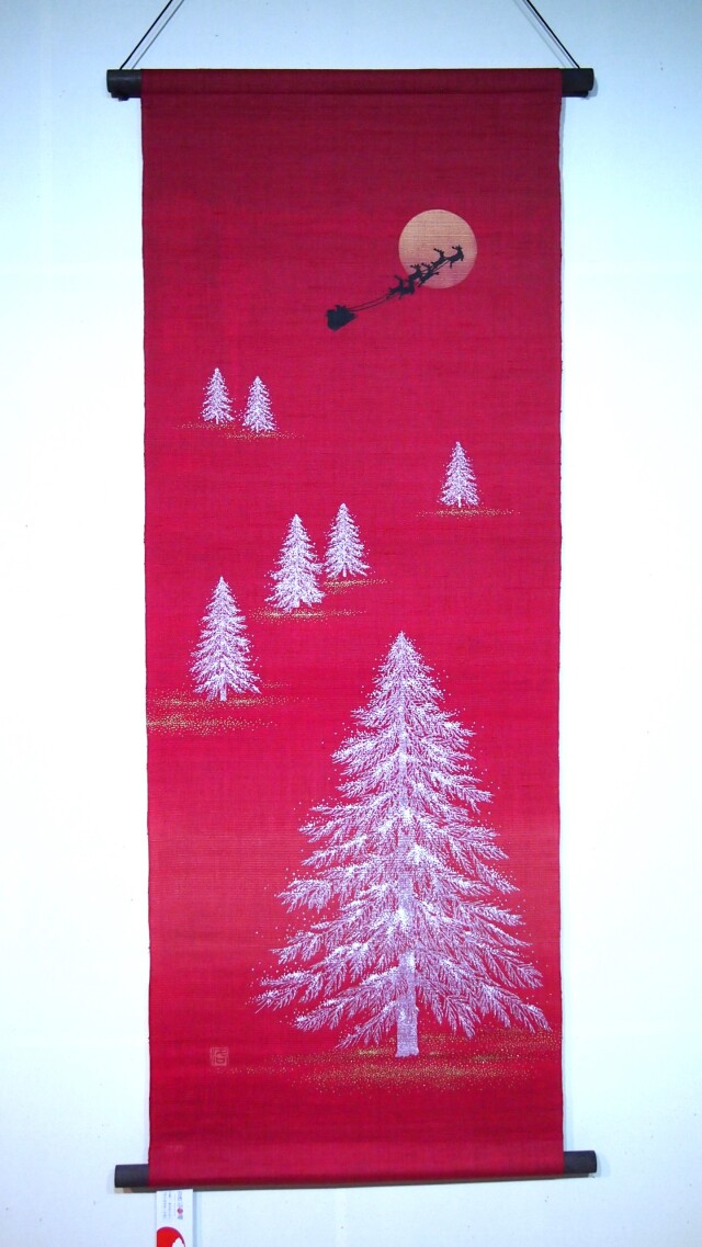 クリスマスタペストリー　ハンドメイド　赤ツリー　 タペストリー クリスマスツリー クリスマス飾り ハンドメイド