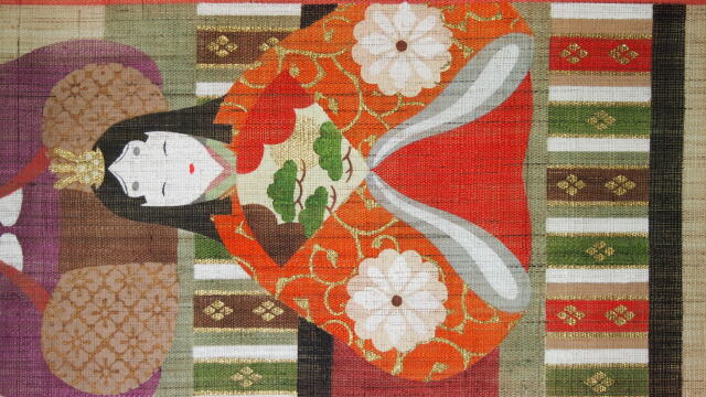 麻　タペストリー　手描き 麻タペストリー（手描き） 【短冊桃雛】 『洛柿庵』 手しごと屋