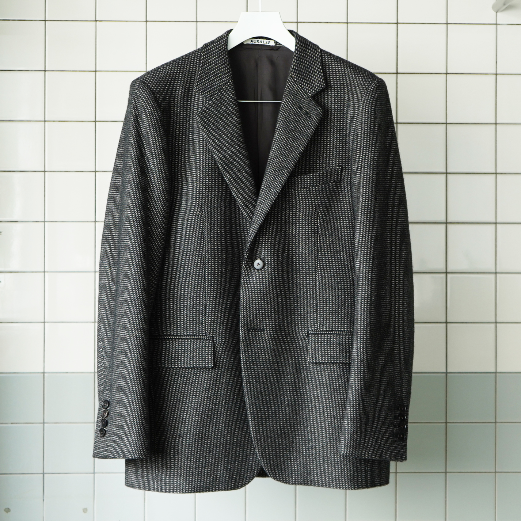 AURALEE ORGANIC COTTON CASHMERE WOOL TWEED JACKET TOP CHARCOAL