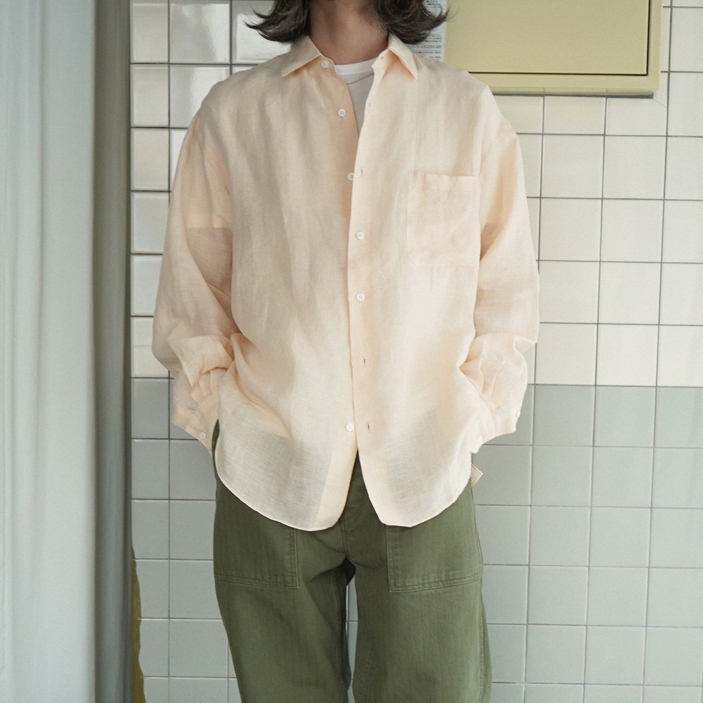 【HERILL/ヘリル】CASHMERE REGULAR COLLAR シャツ Namu Shop - Herill Cotton Cashmere Regular Collar Shirt - Beige