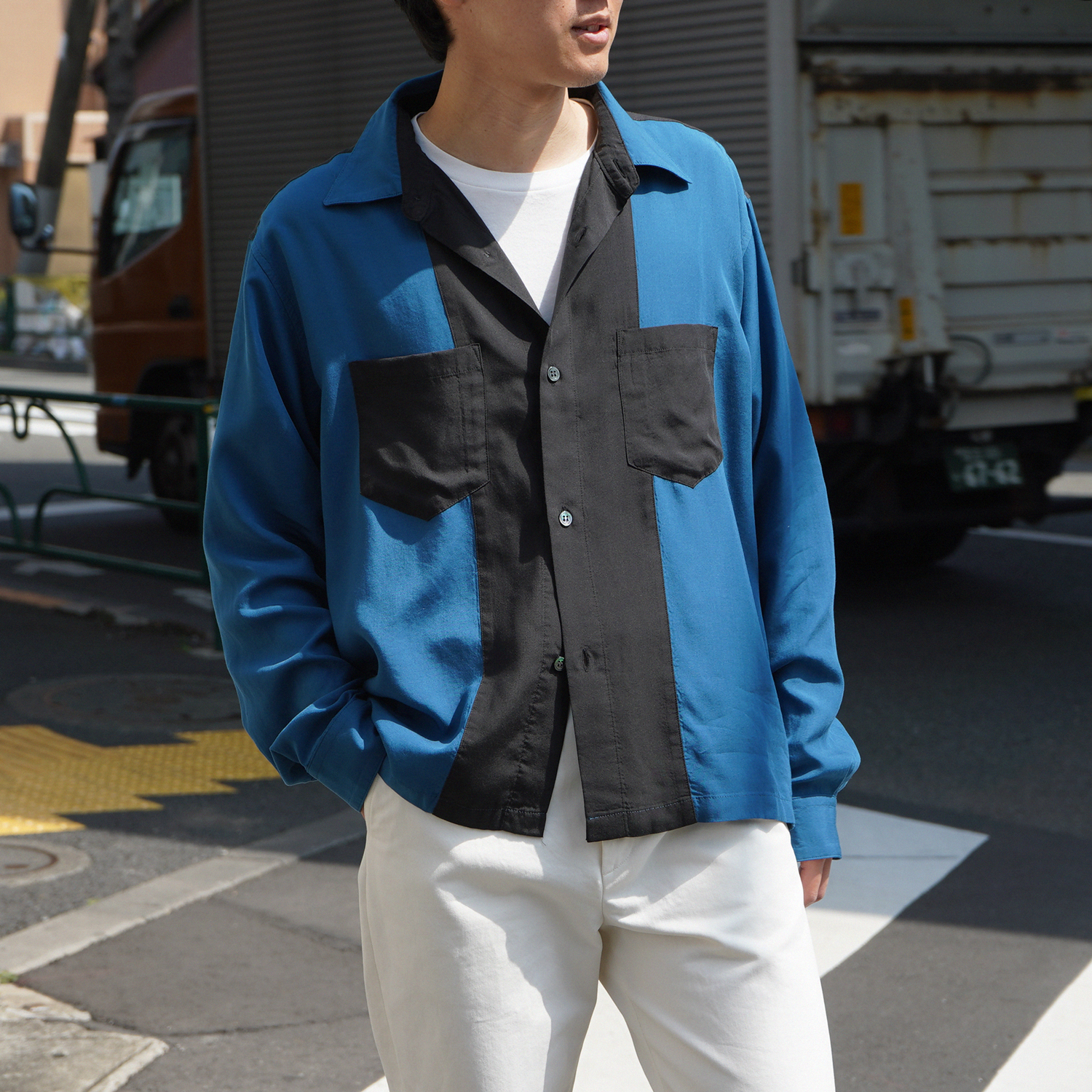 UNUSED RAYON SHIRTS BLUE × CHARCOAL