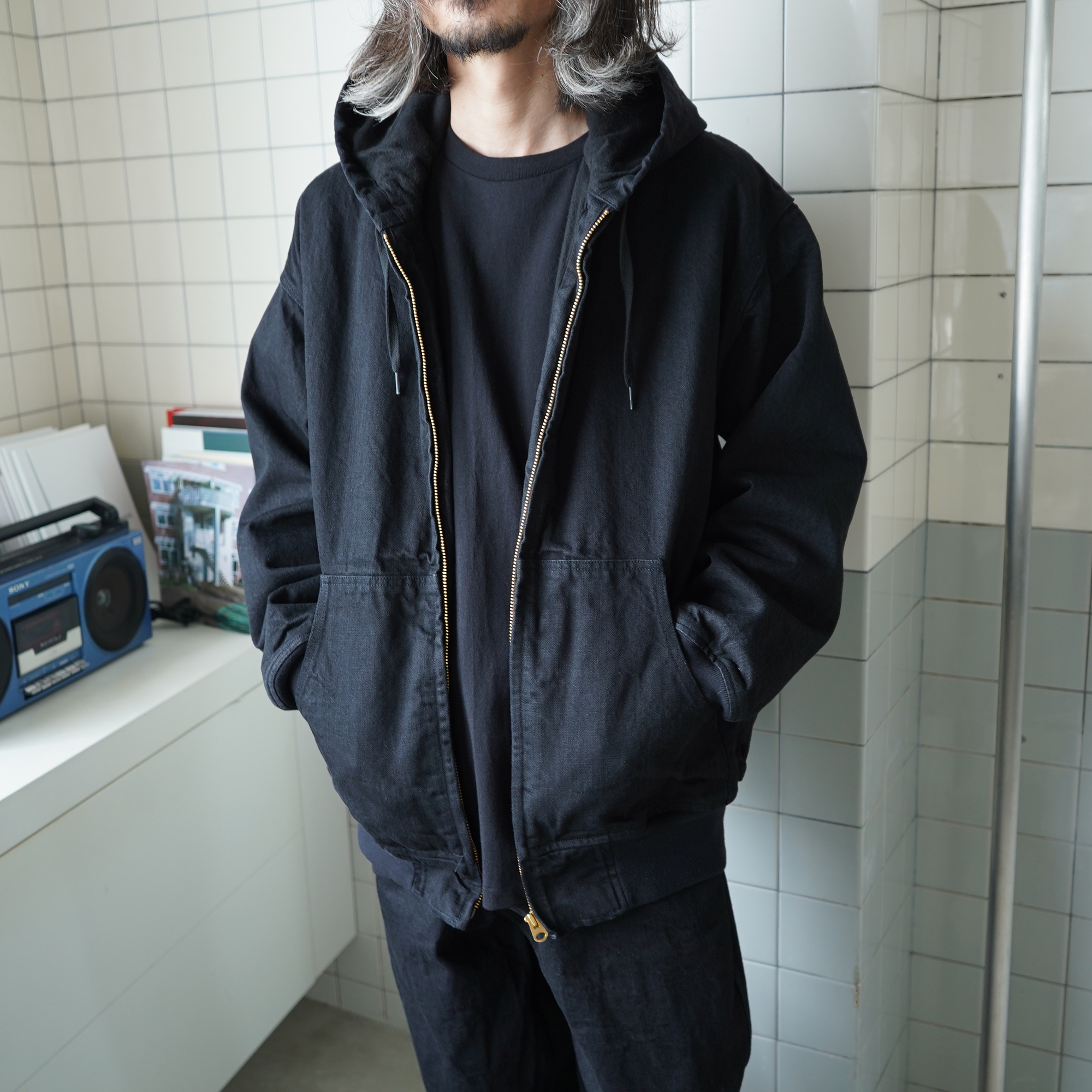 comoliコモリコットンシルクミリタリーパーカー黒ブラックマウンテン