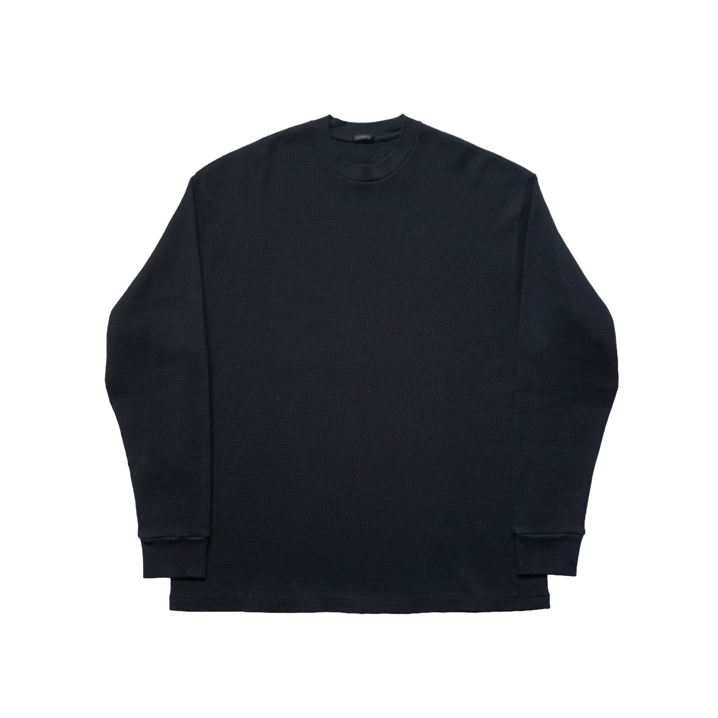 COMOLI コットンワッフル 長袖Tシャツ BLACK