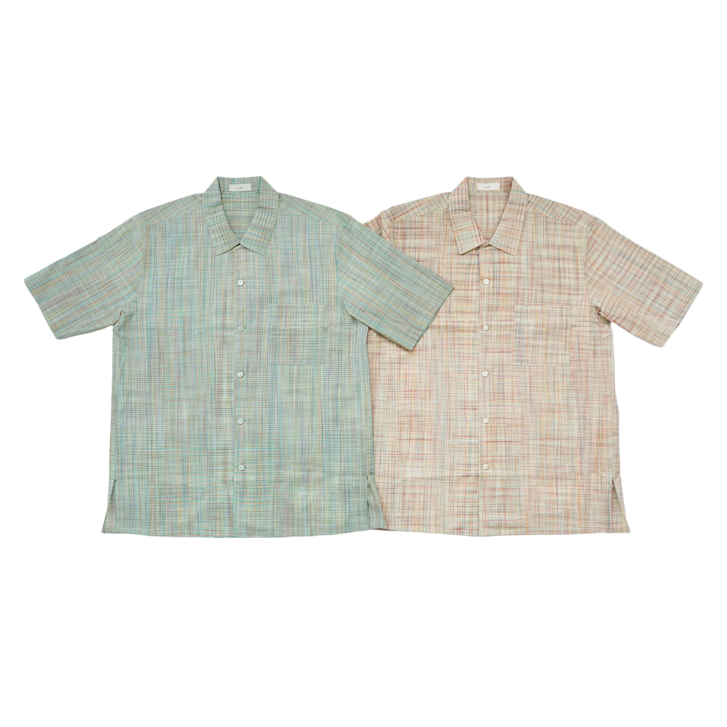 Cale cotton ikat check open collar shirt