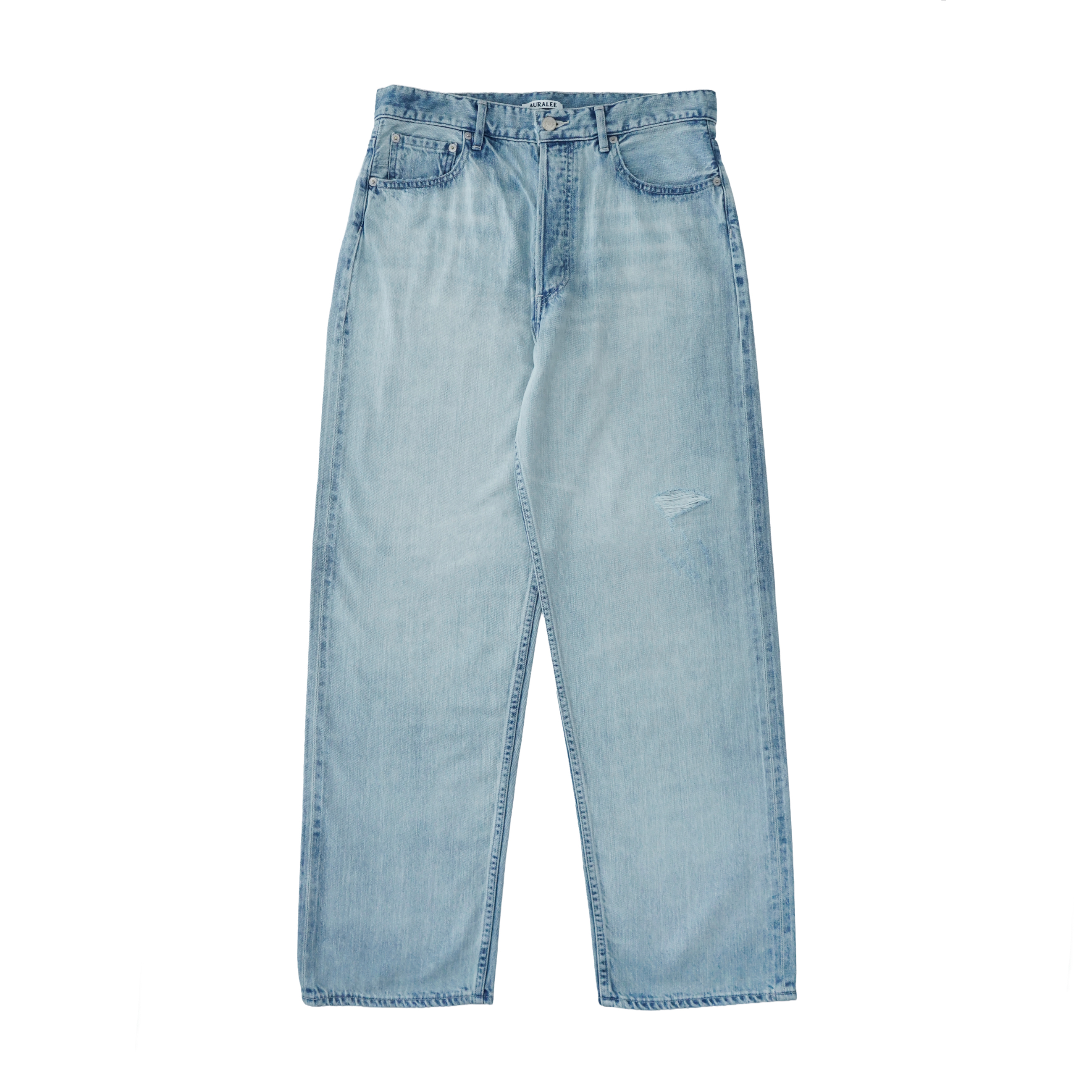 AURALEE FADED SELVEDGE LIGHT DENIM WIDE PANTS