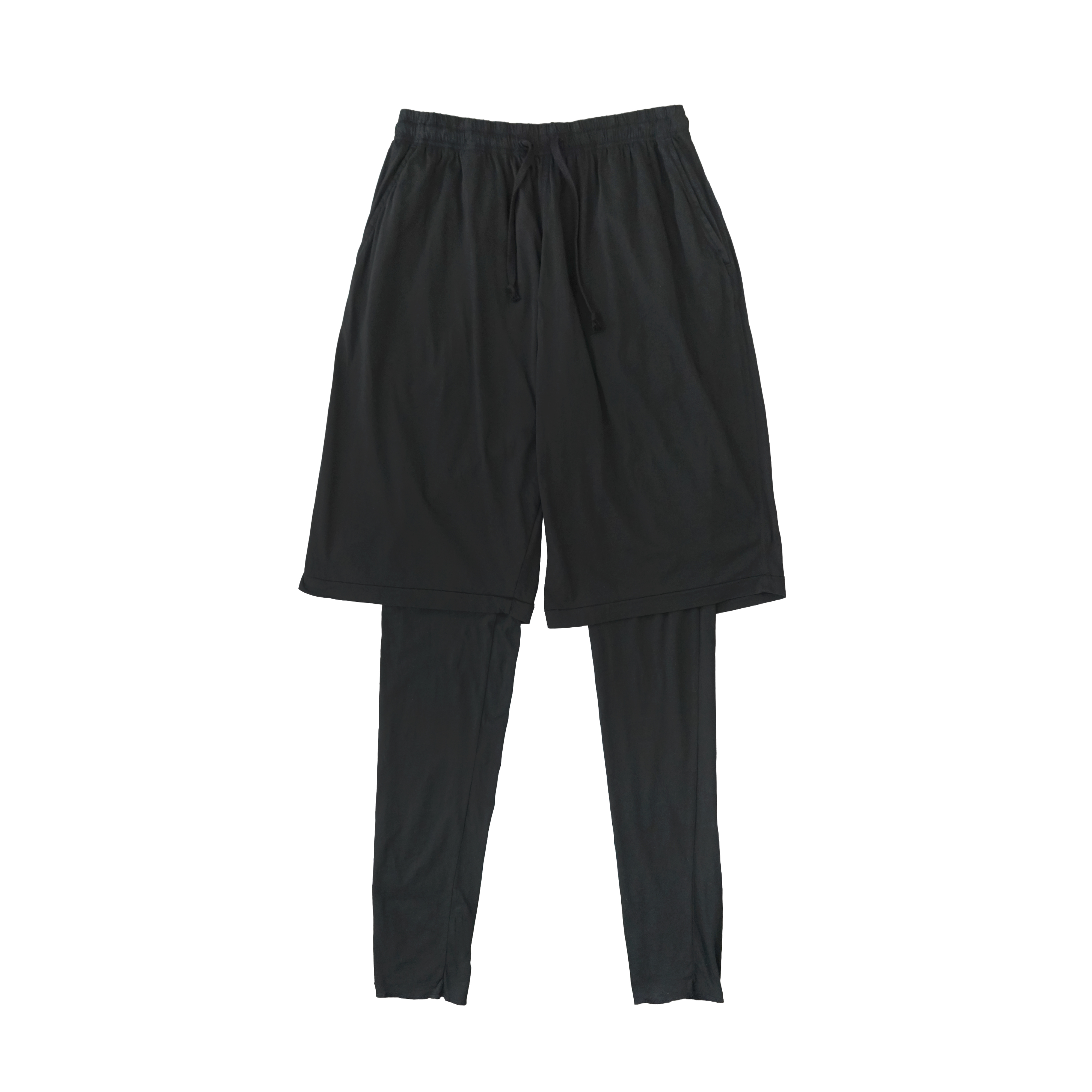 COMOLI THINコットン レイヤードパンツ BLACK