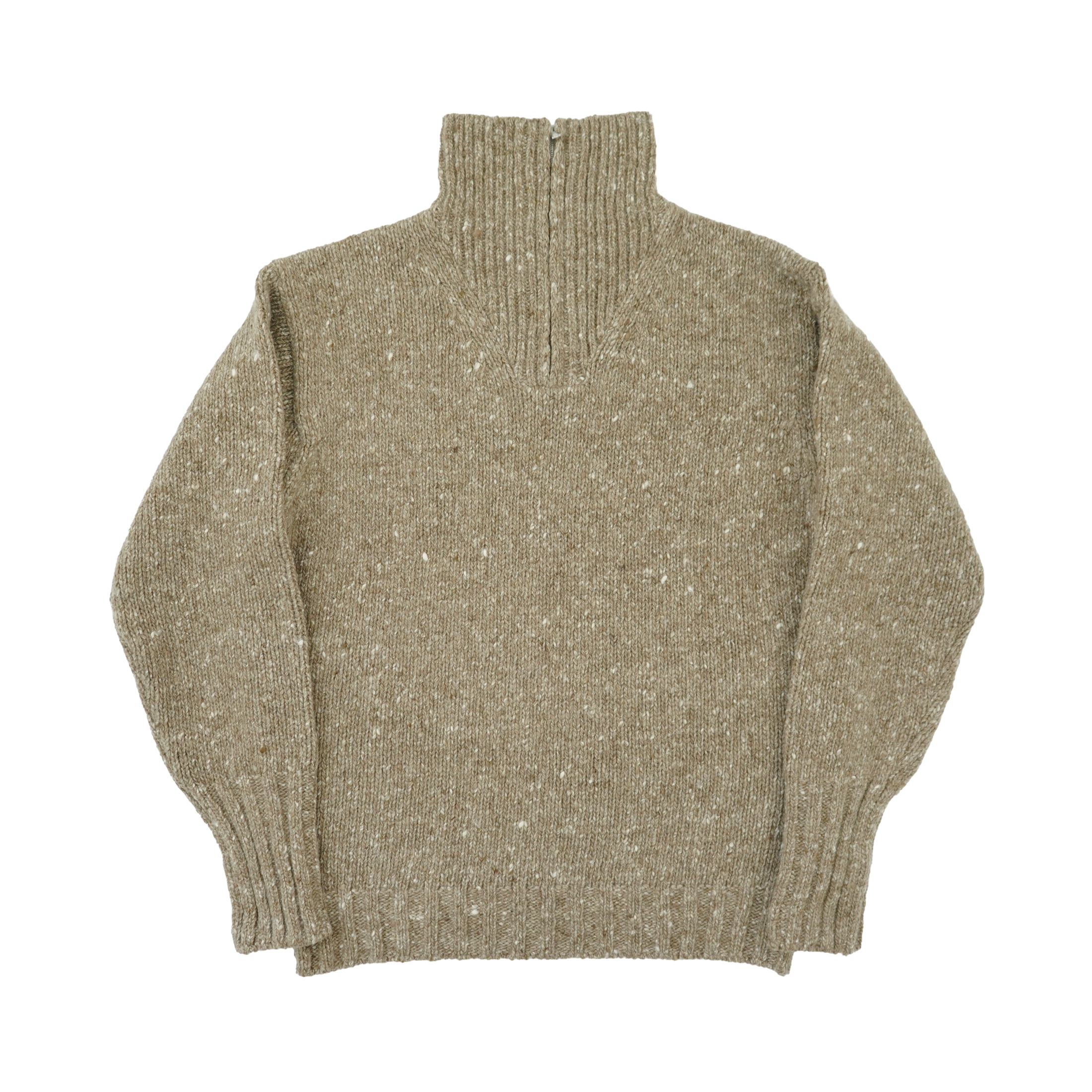 AURALEE LOW-GAUGE HOMESPUN TWEED KNIT ZIP TURTLE