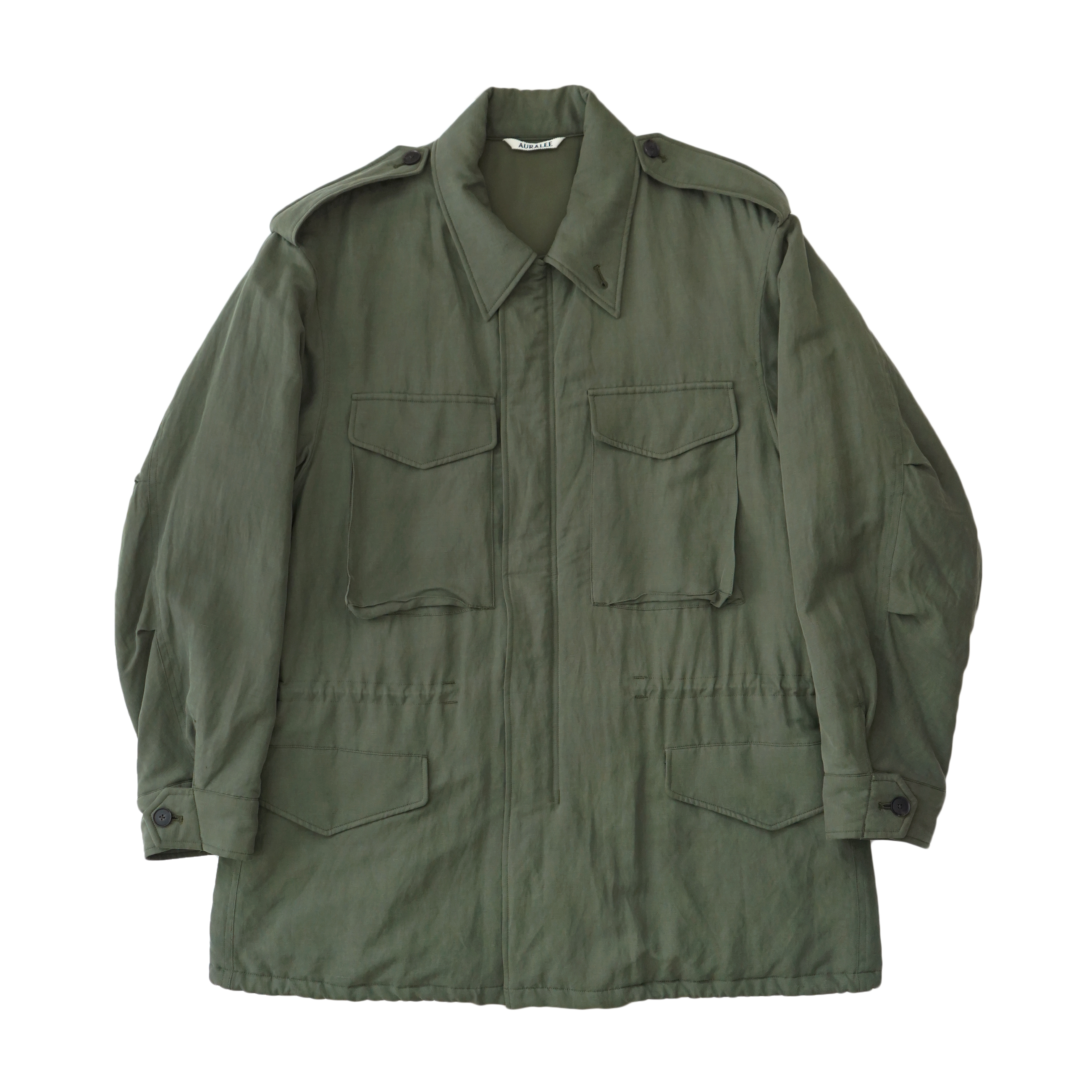 AURALEE BRUSHED SILK LINEN SATIN PADDED MILITARY BLOUSON