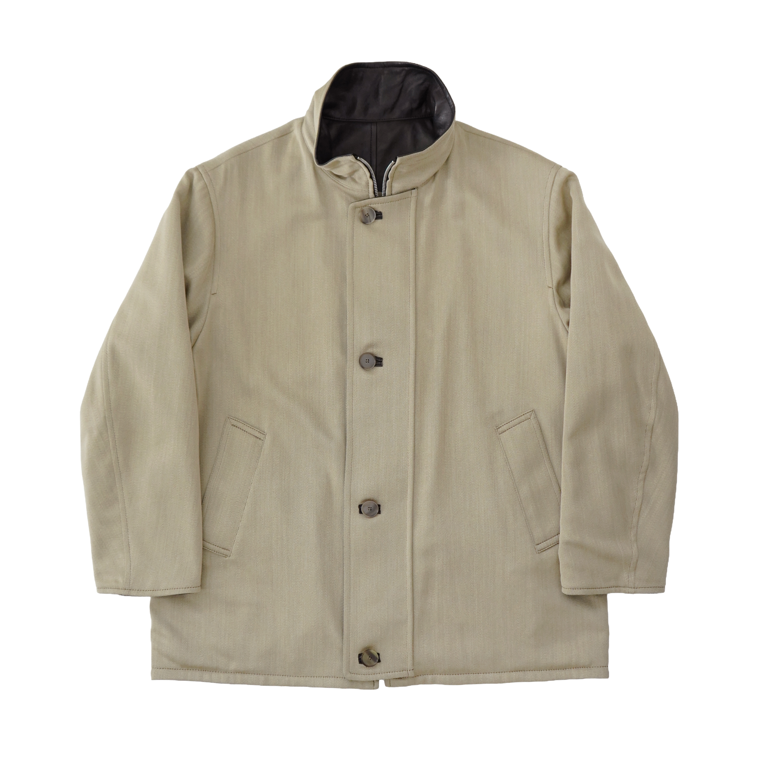 AURALEE REVERSIBLE WOOL TWISTED TWILL / SHEEP LEATHER HALF COAT