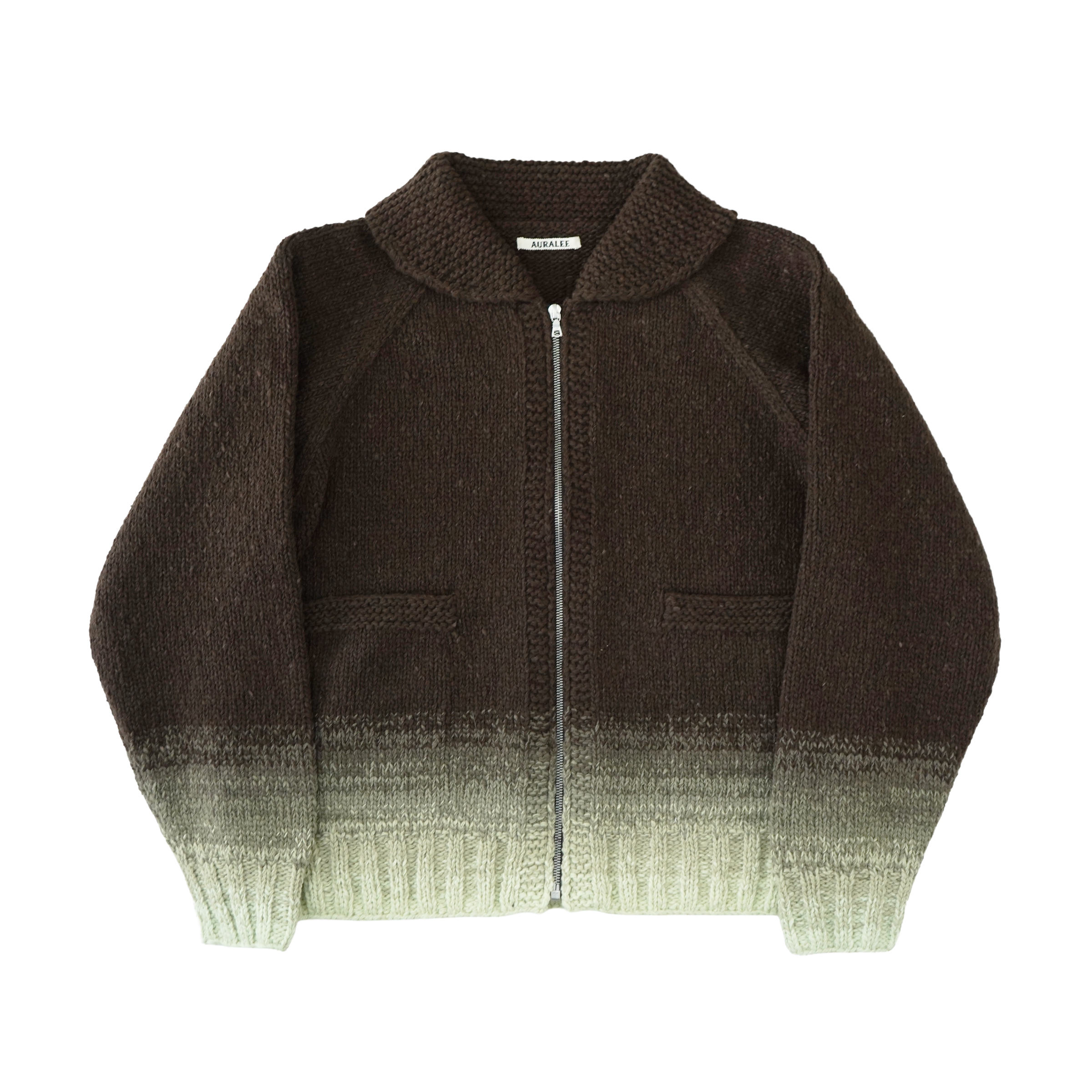AURALEE WOOL LOW-GAUGE KNIT ZIP COWICHAN