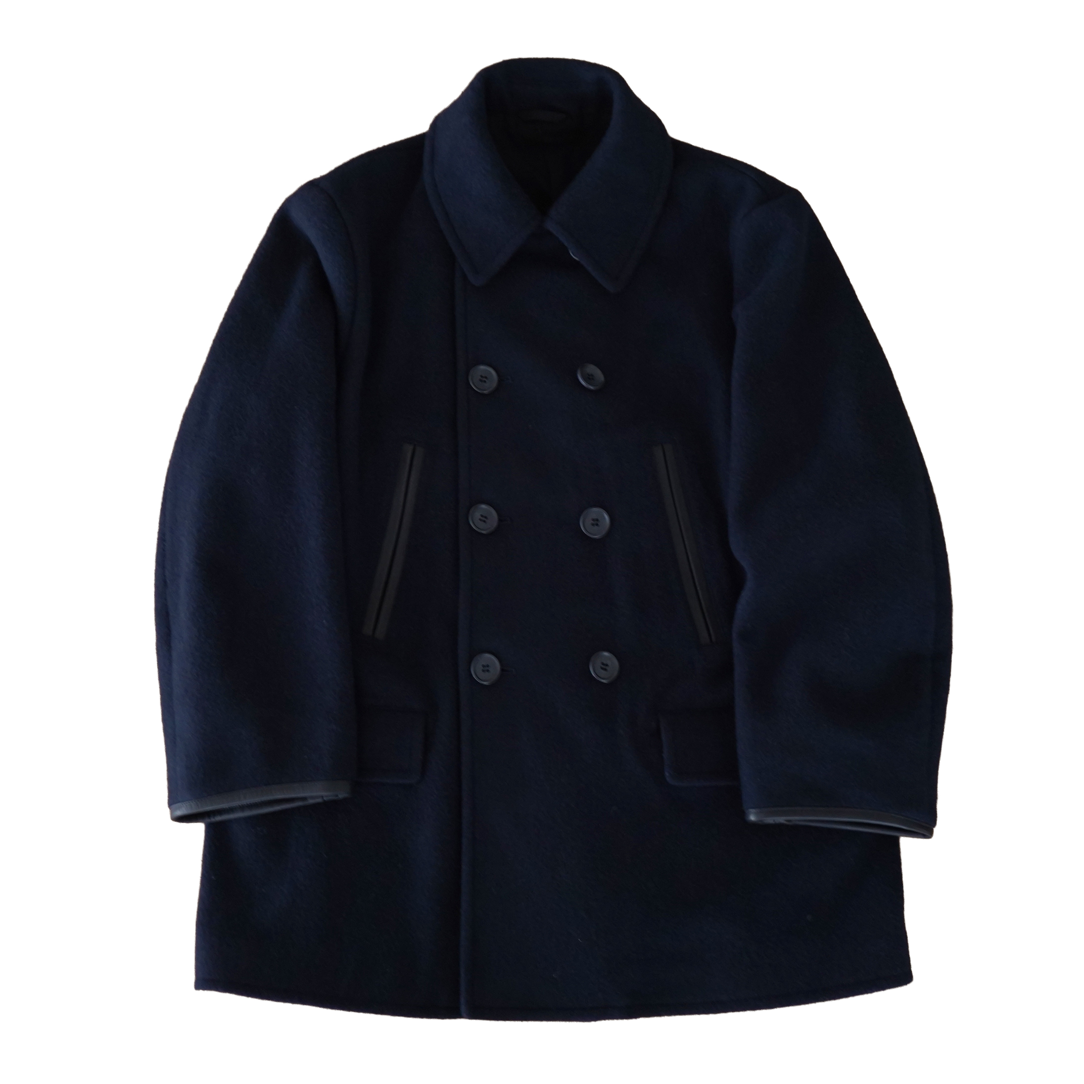 awasa ブラッシュドウールメルトン Pコート navy