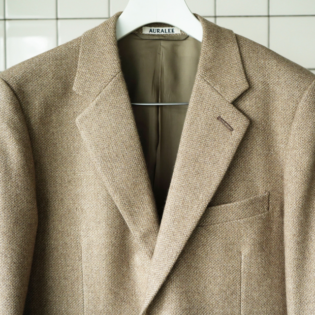 AURALEE ORGANIC COTTON CASHMERE WOOL TWEED JACKET TOP BEIGE