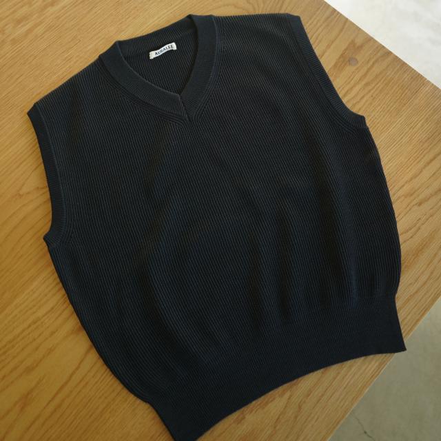AURALEE FLAT YARN RIB KNIT VEST BLACK
