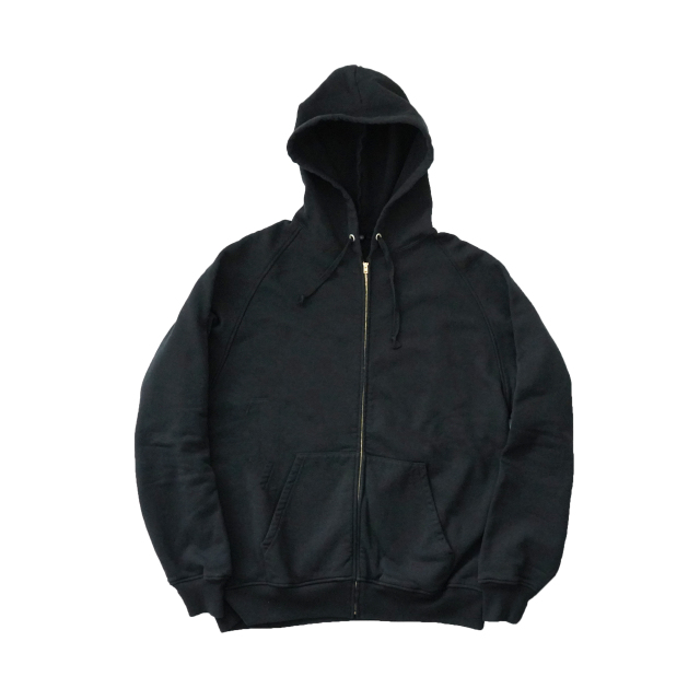 COMOLI コットン裏毛 ジップパーカ BLACK