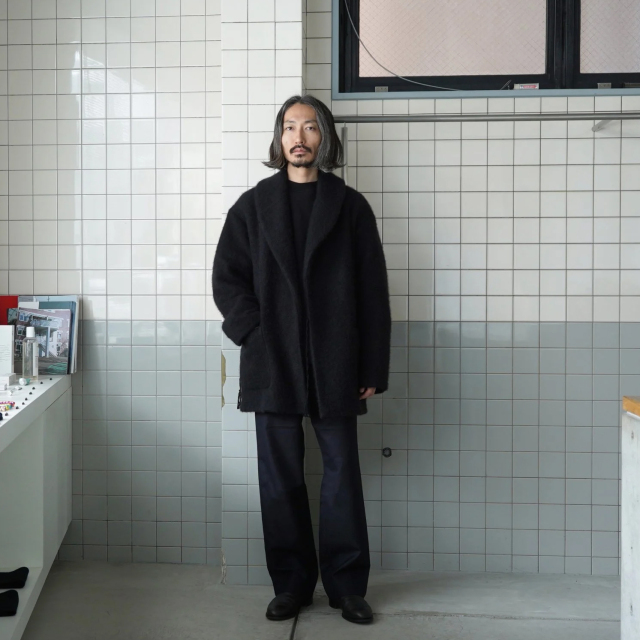 COMOLI カシミヤショールカラーコート BLACK