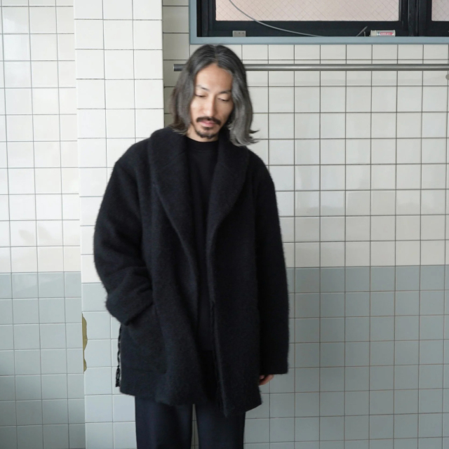 COMOLI カシミヤショールカラーコート BLACK