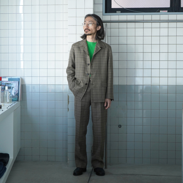 AURALEE SILK LINEN NEP CHECK JACKET