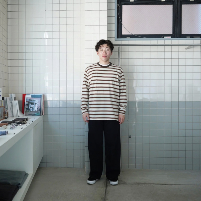 AURALEE GRADIENT STRIPE JERSEY L/S TEE