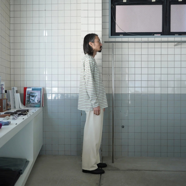 AURALEE GRADIENT STRIPE JERSEY L/S TEE