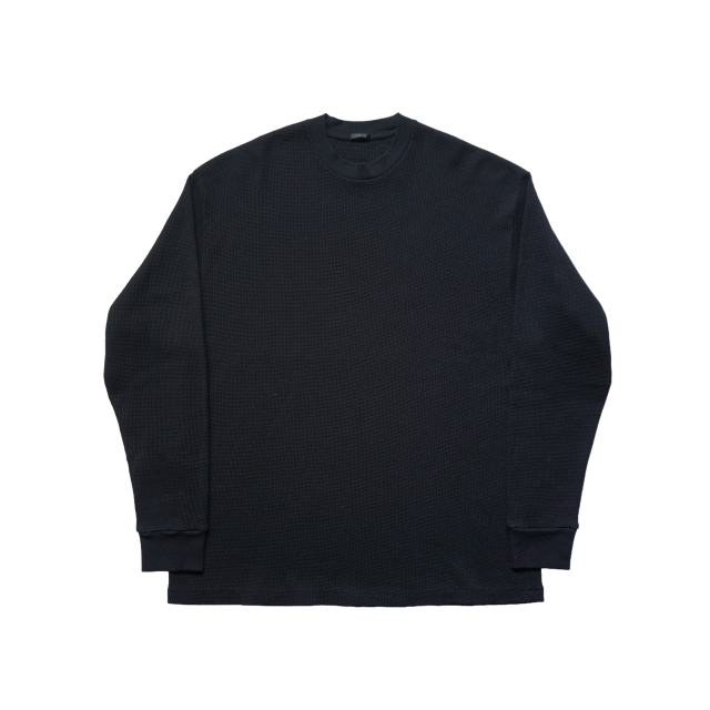 COMOLI コットンワッフル 長袖Tシャツ BLACK