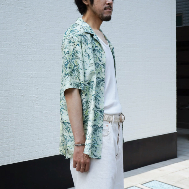 AURALEE PRINTED AIRY SILK HALF-SLEEVED SHIRT