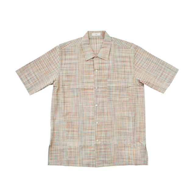 Cale cotton ikat check open collar shirt