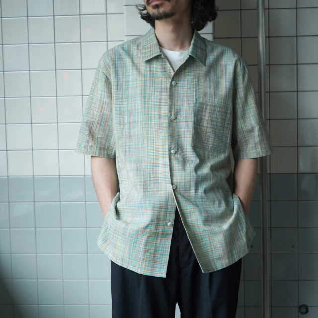 Cale cotton ikat check open collar shirt