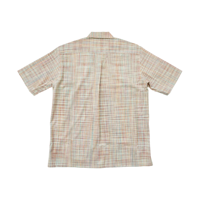 Cale cotton ikat check open collar shirt