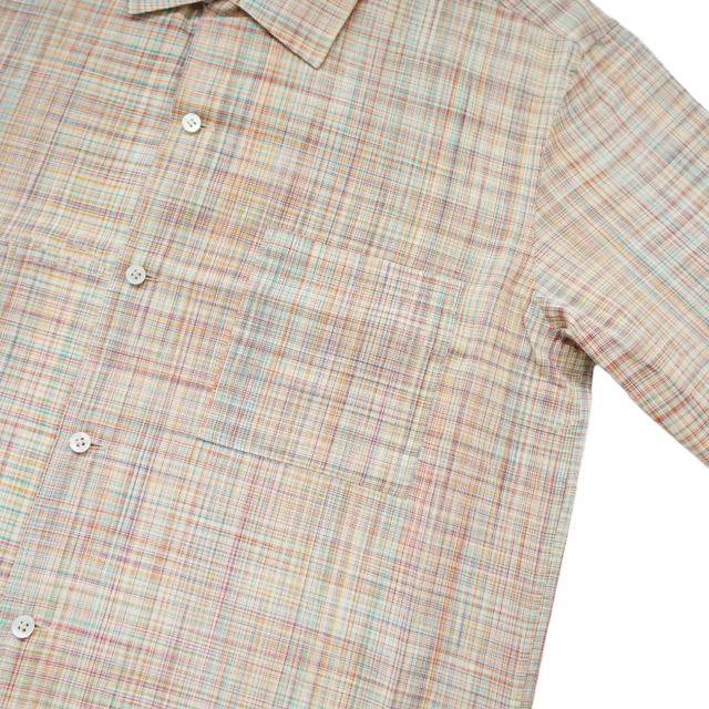 Cale cotton ikat check open collar shirt
