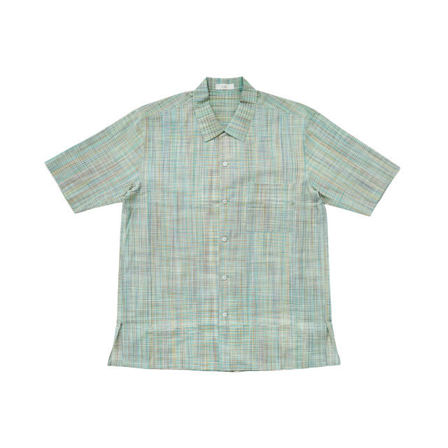 Cale cotton ikat check open collar shirt