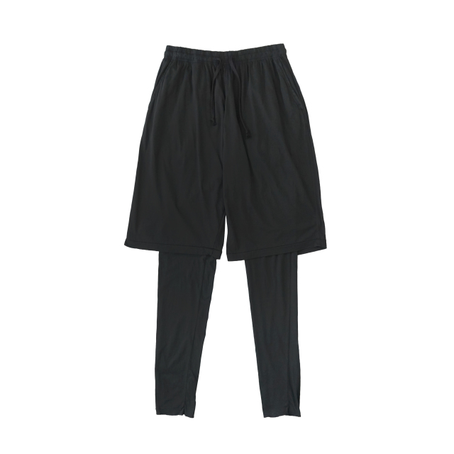 COMOLI THINコットン レイヤードパンツ BLACK