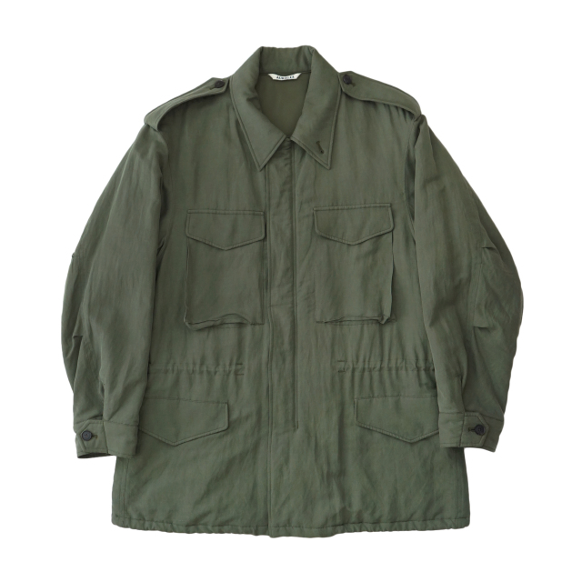 AURALEE BRUSHED SILK LINEN SATIN PADDED MILITARY BLOUSON