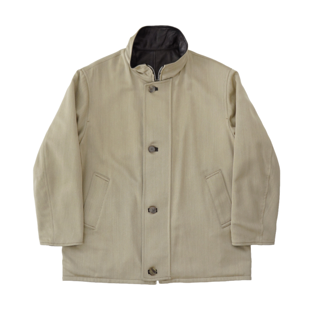 AURALEE REVERSIBLE WOOL TWISTED TWILL / SHEEP LEATHER HALF COAT